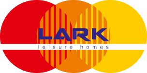 Red, orange and yellow circle arranged in a line with Lark Leisure Homes text